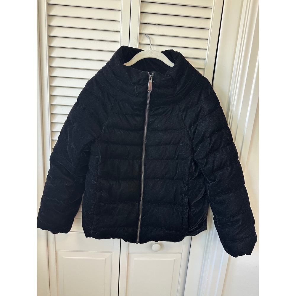 Sam Edelman Womens Black Velvet Puffer Jacket Funnel Neck Quilted Coat Size S